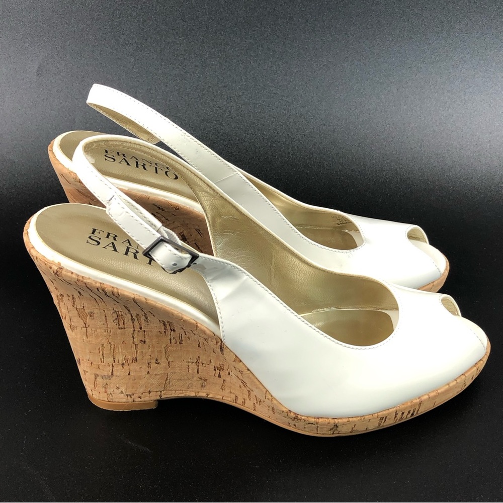 Franco Sarto ~ White Patent ~ Sling Back ~ Cork Wedges Size 8M ~ New!